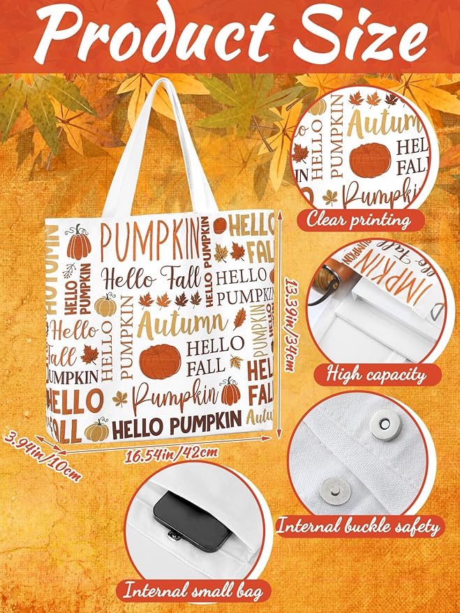 Bencailor 2 Pcs Fall Canvas Tote Bag Thanksgiving Pumpkin Maple Leaf Tote Pouch Cute Aesthetic Reusable Grocery Bag for Women