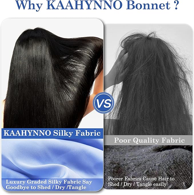 Silk Satin Bonnet Hair Wrap for Sleeping Women, Adjustable Tie Band Double Layer Sleep Night Head Cover for Curly Braid Fine