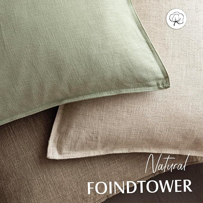 Foindtower Pack of 2, Decorative Linen Solid Throw Pillow Covers Soft Accent Cushion Case Boho Farmhouse Pillowcase for Chair Couch Sofa Bedroom Living Room Home Decor 24 x 24 Inch Light Sage Green