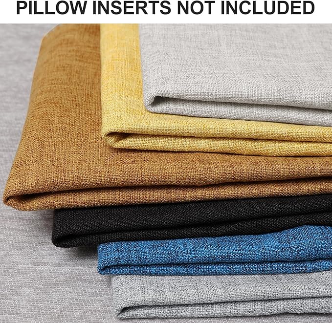 decorUhome Decorative Outdoor Throw Pillow Covers 22x22 Set of 2, Square Linen Rustic Neutral Farmhouse Euro Pillow Covers with Stitched Edge for Couch, Sofa, Living Room, Dark Blue