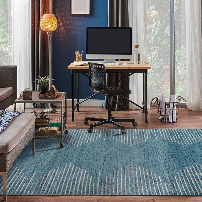 Rugshop Bohemian Stripe Stain Resistant High Traffic Living Room Kitchen Bedroom Dining Home Office Area Rug 5' x 7' Blue