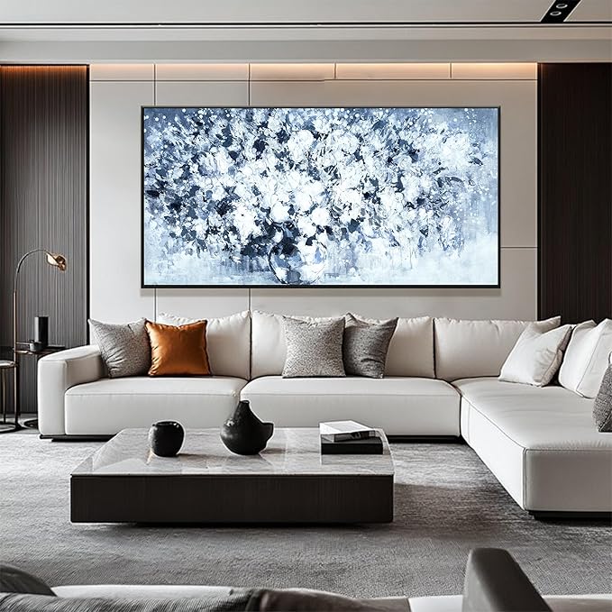 Canvas Wall Art Decor Large Canvas Wall Art for Living Room Wall Pictures Framed Floral Wall art Decor Blue and White Wall Art Prints Art Work for bedroom office kitchen Home wall decor 29 x 58 Inch