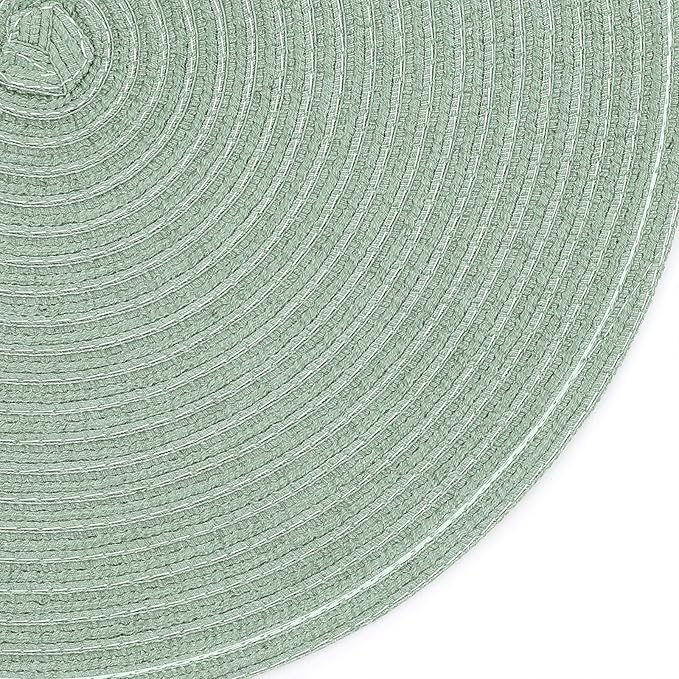 SHACOS Round Placemats Set of 4 Woven Braided Table Placemats 15 inch Cotton Polyester Place Mats Washable Table Mats Indoor Outdoor, Sage Green