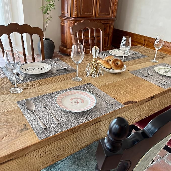 Placemat,Blending Color Durable Woven Vinyl Placemat Washable Heat-Resistant Anti-Skid Kitchen Dining Table Mats (Set of 4, Gray with Silver)