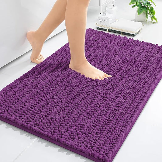 Arotive Luxury Chenille Bathroom Rug Mat, Extra Soft Thick Absorbent Shaggy Bath Rugs, Non-Slip Machine Wash Dry, Plush Bath Mats for Bathroom, Shower and Tub, 24x16, Purple