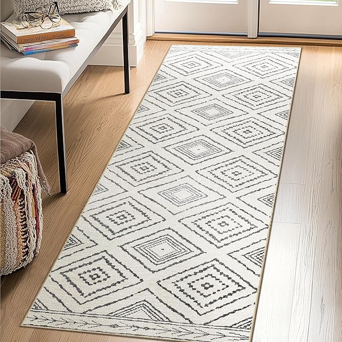Area Rug 2x6 Rug Machine Washable Non-Slip Low Pile Print Pattern Western Rug for Living Room Bedroom Entryway Tribal Series -Navywhite/Black