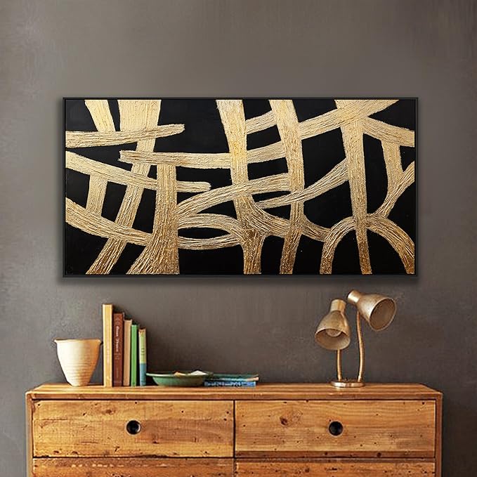 Canvas Wall Art Wall Decor Bedroom Pictures Artwork Abstract Wall Art Black And Gold Lines Texture Artwork Large Size Modern Painting Wall Decoration Pictures For Living Room Home Kitchen Office 29x58 Inch