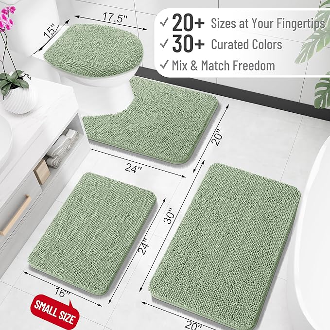 OLANLY Toilet Rugs U-Shaped 20x20, Extra Soft Absorbent Chenille Contour Bathroom Rugs for Toilet, Dry Quickly, Machine Washable, Non-Slip Bath Mat, Sage Green