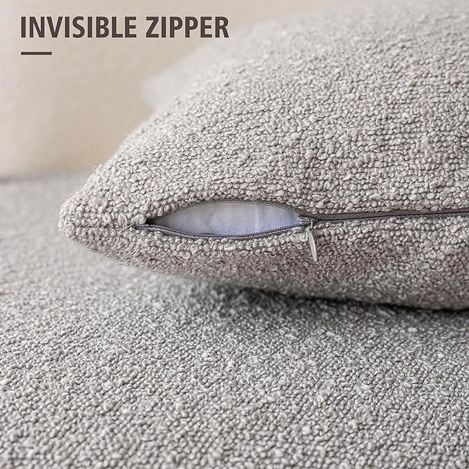 Foindtower Pack of 2, Decorative Textured Boucle Throw Pillow Covers Accent Solid Pillow Cases Cozy Soft Couch Cushion Case for Chair Sofa Bedroom Living Room Home Decor 22 x 22 Inch Neutral Grey