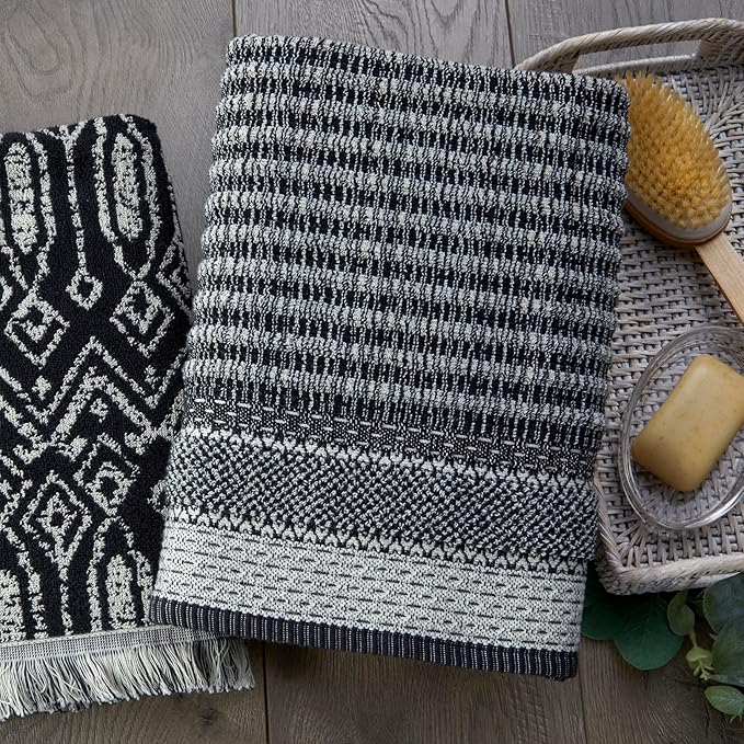 SKL Home Lewis 100% Cotton Premium Bath Towel, 600 GSM, Soft & Absorbent, Reversible Jacquard, Black