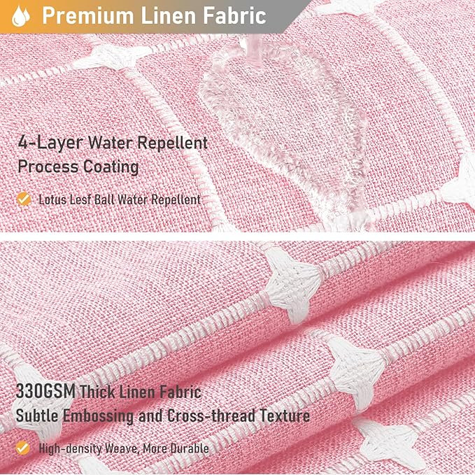 BTTN Boho Farmhouse Shower Curtain - Linen Rustic Heavy Duty Fabric Shower Curtain Set with Tassel, Water Repellent, Bohemian Vintage Country Thick Cloth Shower Curtains for Bathroom - Pink - 72x72