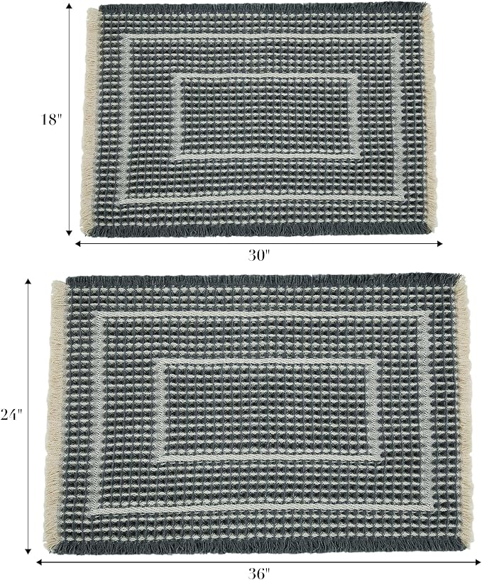 Bathroom Floor Mat,Boho Bathoom Mat,Super Absorbent Bath Rug,Bathroom Rugs Non Slip Washable, Quick Dry Shower Mats, Ultra Soft Bath Mat Towel,Bluish Grey & Yellow,17"*24"