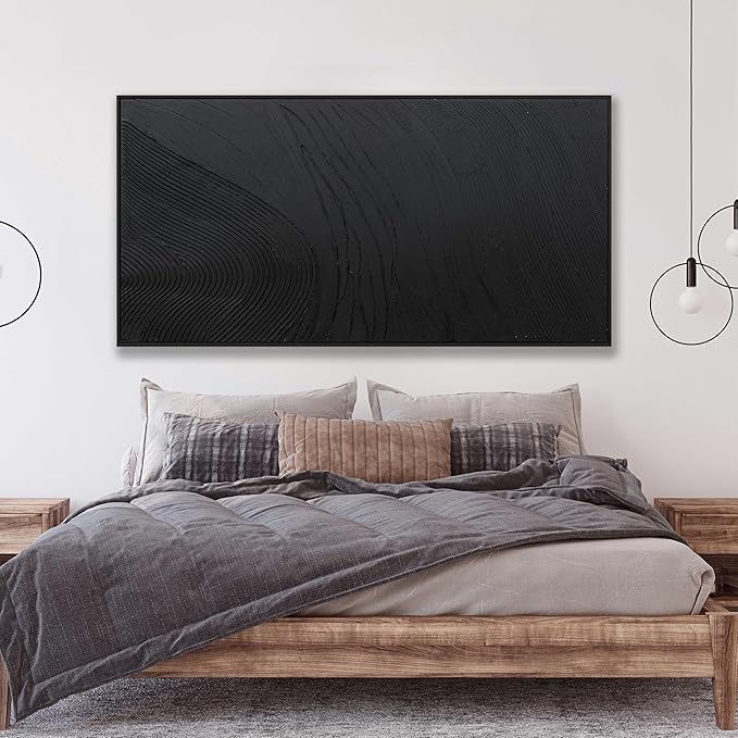 Large Modern Wall Art for Living Room Abstract Canvas Wall Art Decor Framed Large Black Wall Art Canvas Art Wall Decor Hand Painted Black Texture Artwork for Walls Bedroom Office Wall Decor 29"x58"