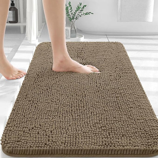 OLANLY Bathroom Rugs 30x20, Extra Soft Absorbent Chenille Bath Rugs, Rubber Backing Quick Dry, Machine Washable Bath Mats for Bathroom Floor, Tub and Shower, Home Decor Accessories, Tan