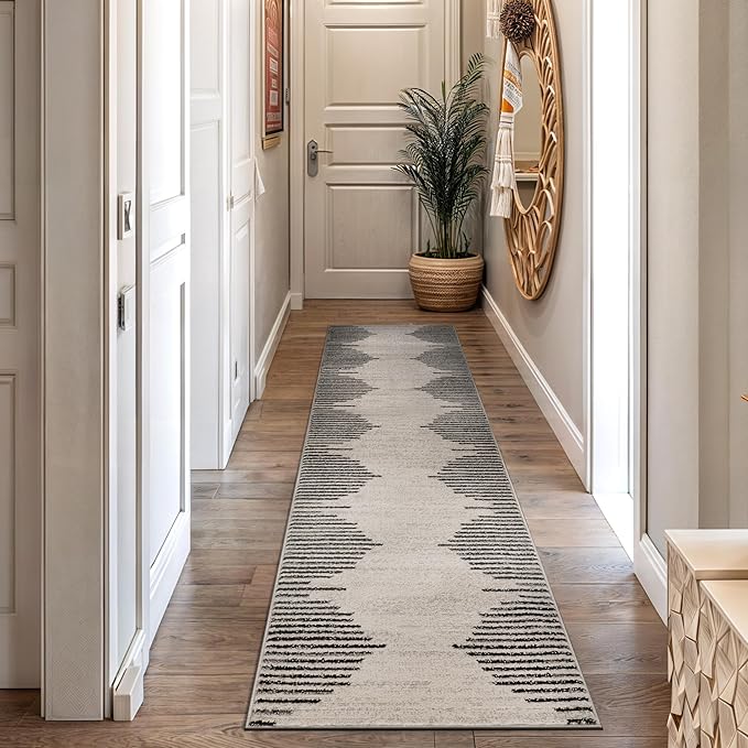 Rugshop Bohemian Stripe Stain Resistant High Traffic Living Room Kitchen Bedroom Dining Home Office Runner Rug 2' 7" x 8' Cream