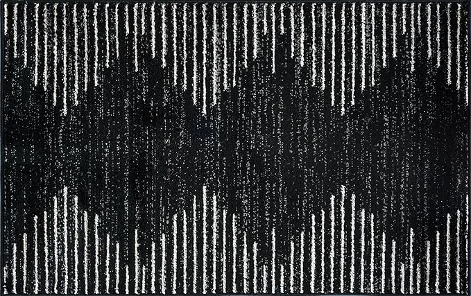 Rugshop Bohemian Stripe Stain Resistant High Traffic Living Room Kitchen Bedroom Dining Home Office Area Rug 2' x 3' Black