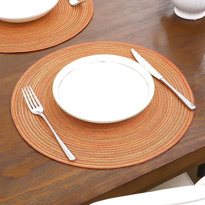 SHACOS Round Placemats Set of 4 Woven Braided Place Mats Table Placemats 15 inch Circle Place Mats Easy to Clean Table Mats Indoor Outdoor, Fall Color Mix