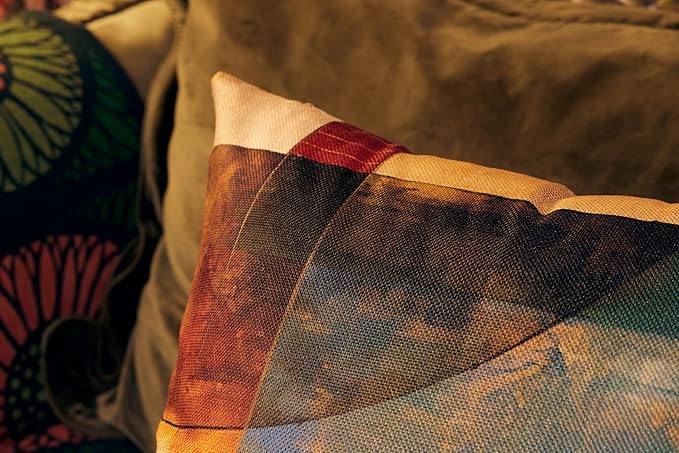 Vintage Geometric Decor Linen Throw Pillow Case, 18 x 18 Inch Set of 4, New Living Room Decor, Housewarming Gift, Modern Decor, Mid-Century Modern Style Cushion Cover for Sofa Couch Bed