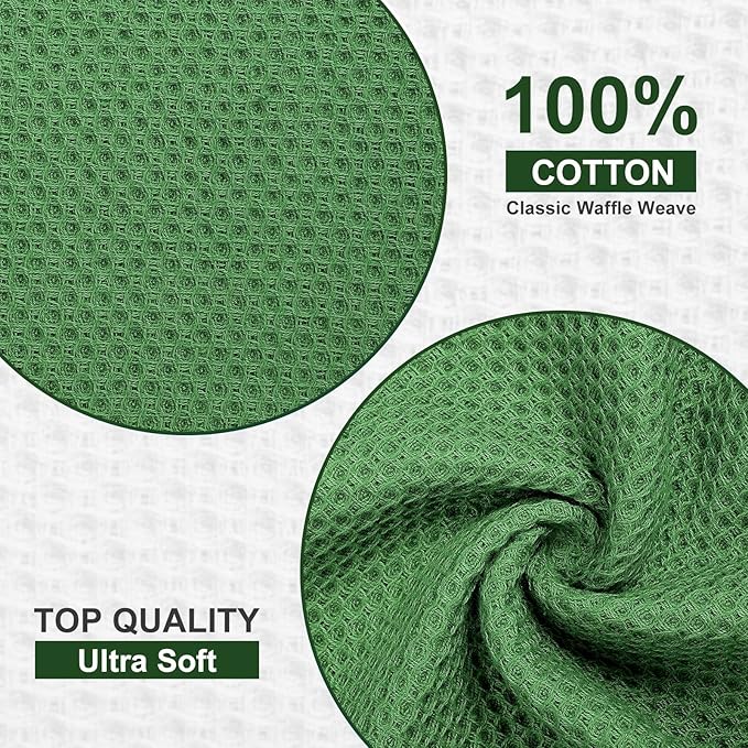 Homaxy 100% Cotton Waffle Weave Kitchen Towels, 13 x 28 Inches Super Absorbent and Machine Washable Dish Towels for Drying Dishes, 8-Packs, Grass Green