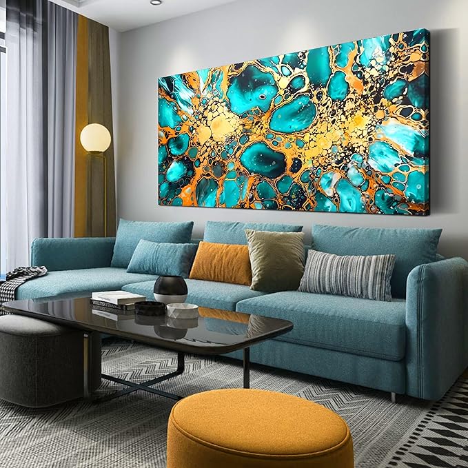 LAOTOART Abstract Canvas Wall-Art for Office - Large Wall Art for Living Room - Teal Wall Decor Ready to Hang Size 29" x 59"