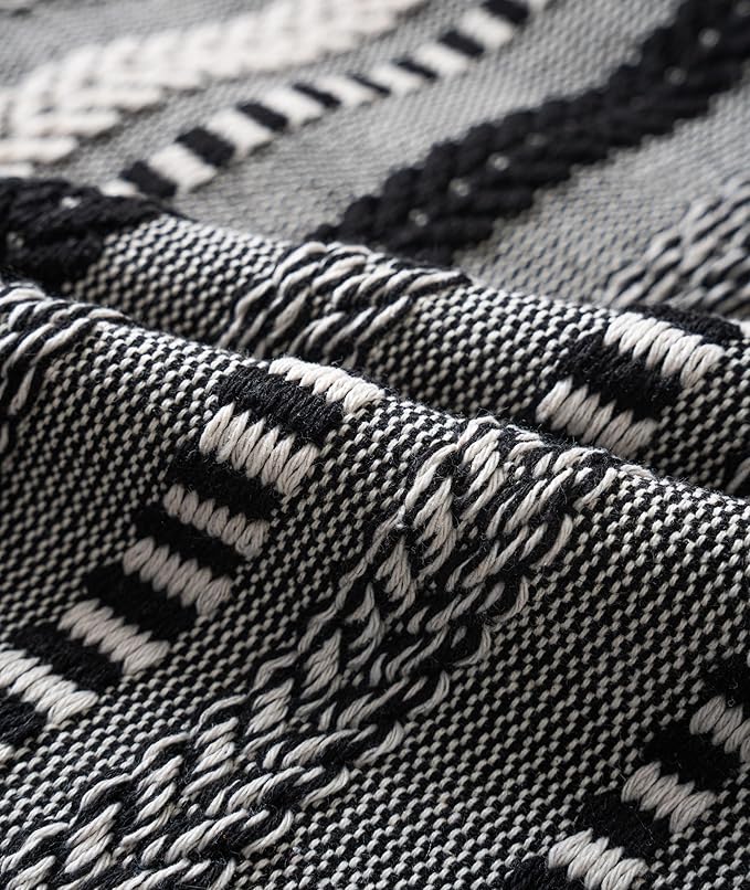 Boho Lumbar Pillow Covers 14x36 Long, Farmhouse Decorative Couch Pillow Cases, Black Accent Pillows of Bed, Sofa Bedroom Living Room Home Decor Cushion Cover, Pack of 1