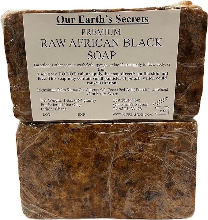 Our Earth's Secrets Raw African Black Soap, 1 lb.