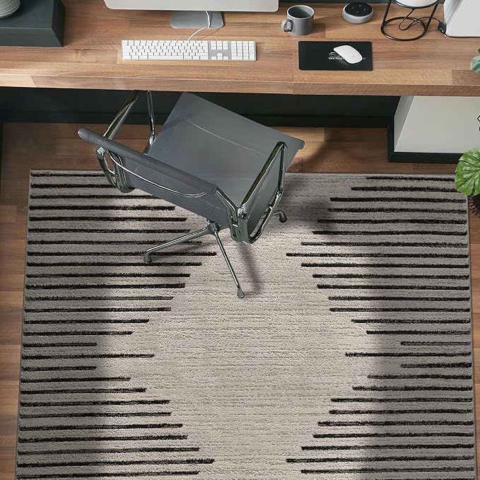 Rugshop Bohemian Stripe Stain Resistant High Traffic Living Room Kitchen Bedroom Dining Home Office Area Rug 6' 6" x 9' Cream