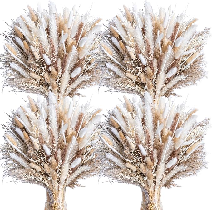 440PCS Natural Dried Pampas Grass Boho Home Decor Bouquet Phragmites Dried Flowers Bouquet for Wedding Floral Arrangements Home Decorations (440PCS)
