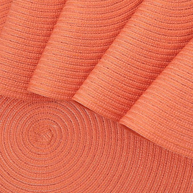 SHACOS Round Braided Placemats Set of 6 Washable Cotton Polyester Round Placemats for Kitchen Table 15 inch Round Table Mats (Coral, 6)