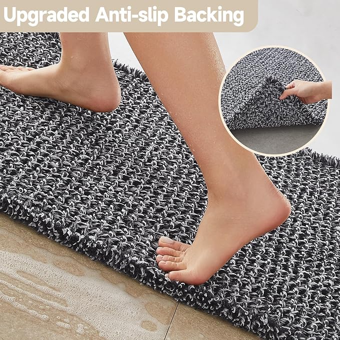 Black and White Bathroom Rugs, Waffle Bath Mat Non Slip Washable Super Absorbent Quick Dry Boho Farmhouse Bathroom Decor, 48"x24" Black and White