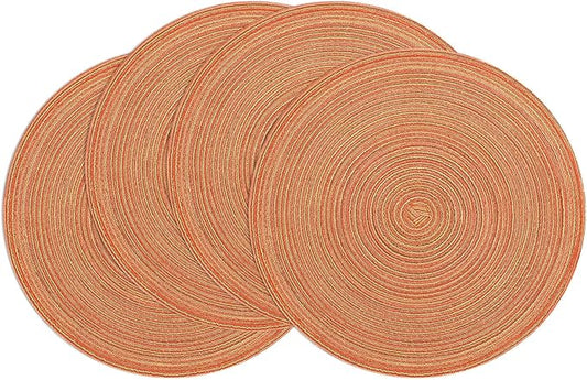 SHACOS Round Placemats Set of 4 Woven Braided Place Mats Table Placemats 15 inch Circle Place Mats Easy to Clean Table Mats Indoor Outdoor, Fall Color Mix