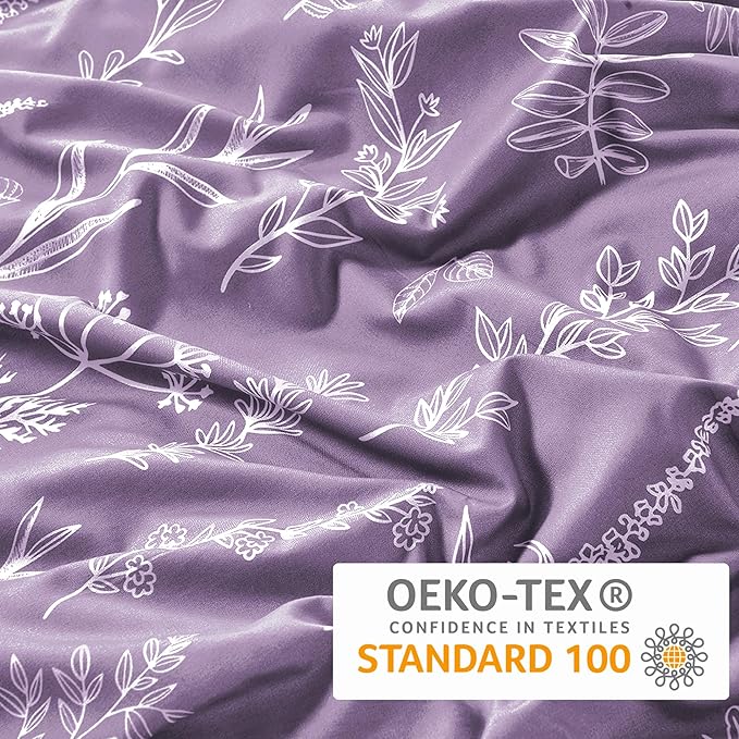 MUXHOMO Duvet Cover Full Size, Reversible Floral Grayish Purple Duvet Cover Set with Zipper Closure, 3 Pieces Botanical Patterns Soft Microfiber Bedding Set with 4 Ties (80"x90", 2 Pillow Cases)