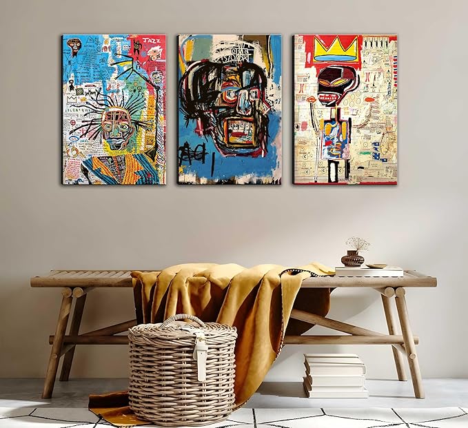 3 Pcs Modern Street Graffiti Wall Art Abstract Poster Print Wall Decor Artist Blue Print Canvas Painting for Living Room Bedroom Bathroom Office Home Decorations (Framed, 16"Hx12"W×3pcs)