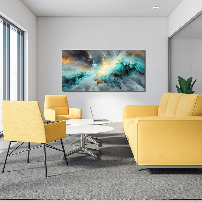 LAOTOART Abstract Art Canvas - Modern Art Wall Decor - Teal Room Decor for Teens Size 24" x 48"