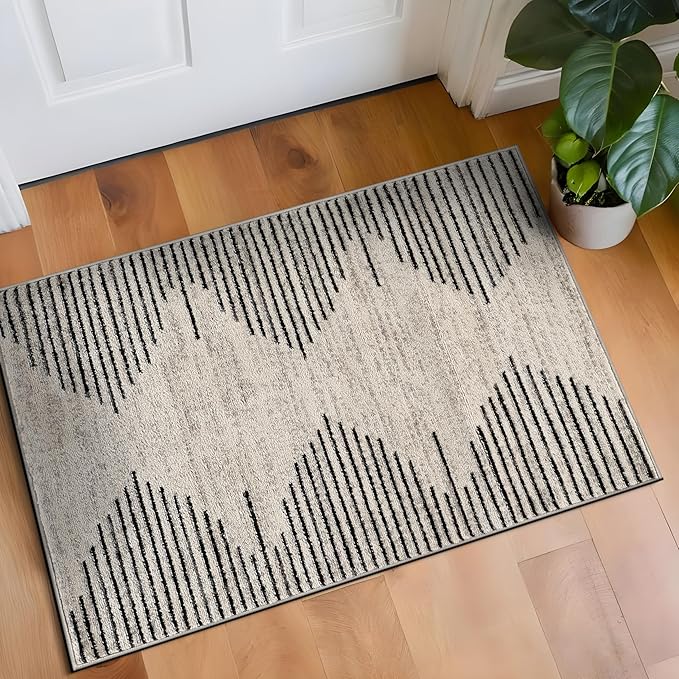 Rugshop Bohemian Stripe Stain Resistant High Traffic Living Room Kitchen Bedroom Dining Home Office Area Rug 2' x 3' Cream