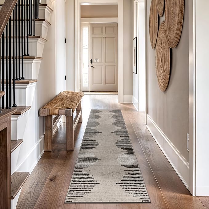 Rugshop Bohemian Stripe Stain Resistant High Traffic Living Room Kitchen Bedroom Dining Home Office Runner Rug 2' x 10' Cream