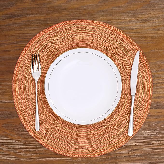 SHACOS Round Placemats Set of 4 Woven Braided Place Mats Table Placemats 15 inch Circle Place Mats Easy to Clean Table Mats Indoor Outdoor, Fall Color Mix