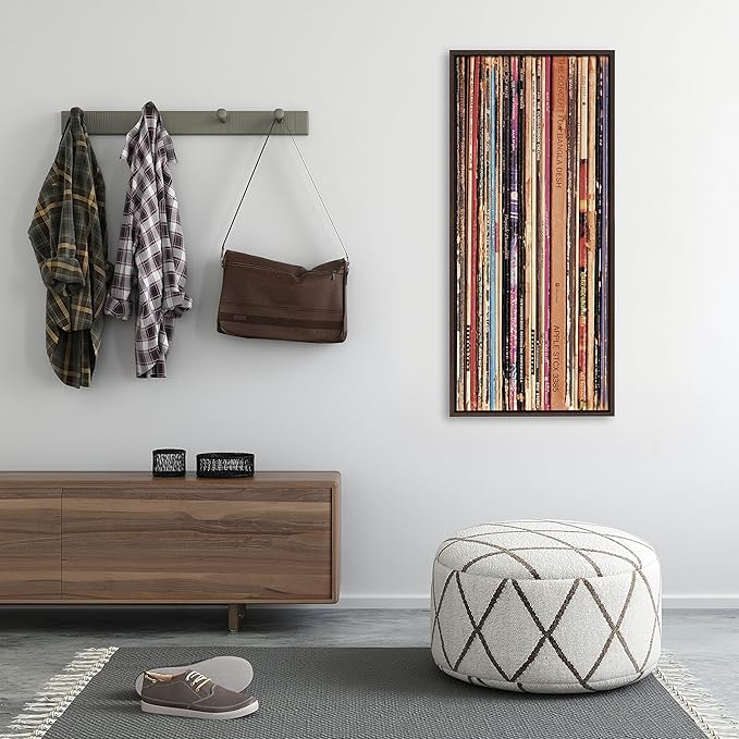 Kate and Laurel Sylvie 33RPM Framed Canvas Wall Art by Robert Cadloff of Bomobob; 18 x 40; Brown; Decorative Music Art for Wall