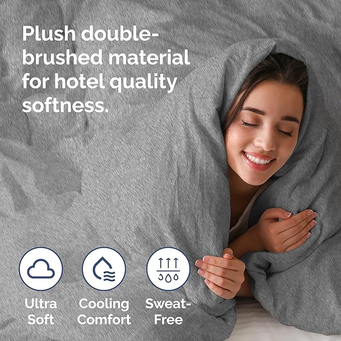 Duvet Cover Full Size Set - Extra Soft Full Size Duvet Cover 80 x 90 with 2 Pillow Shams - Hotel Luxury Easy Care & Fade Free w/Zipper Closures & Ties - Comfy Breathable Bedding Set (Heathered Grey)