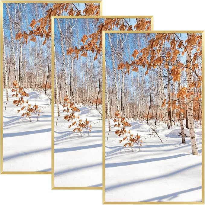 Golden State Art, A1 Aluminum Picture Frame, Gold Metal Thin Poster Frames for 23.4x33.1 inch Photo, Acrylic Front, Wall Hook for Horizontal or Vertical Display, 3 Pack