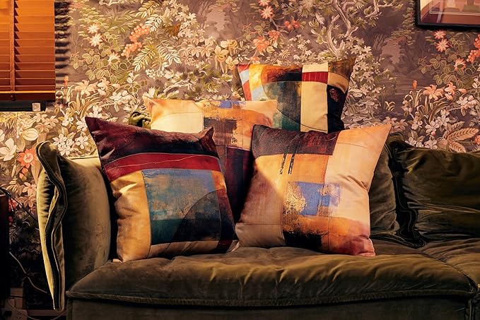 Vintage Geometric Decor Linen Throw Pillow Case, 18 x 18 Inch Set of 4, New Living Room Decor, Housewarming Gift, Modern Decor, Mid-Century Modern Style Cushion Cover for Sofa Couch Bed