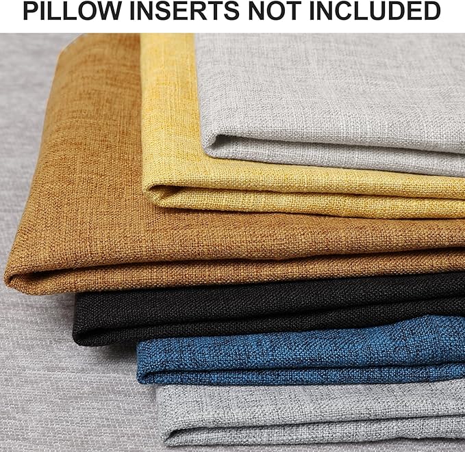 decorUhome Decorative Outdoor Throw Pillow Covers 20x20 Set of 2, Square Linen Rustic Neutral Farmhouse Euro Pillow Covers with Stitched Edge for Couch, Sofa, Living Room, Mustard Yellow