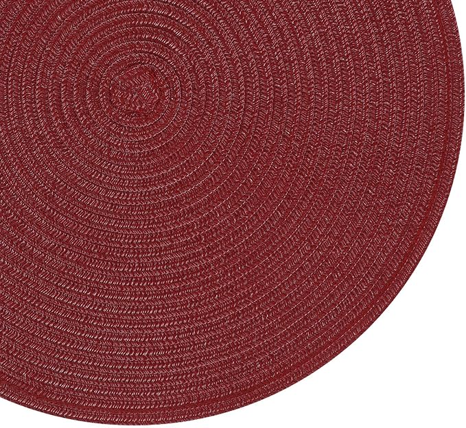SHACOS Round Placemats Set of 4 for Dining Table 15 inch Round Braided Place Mats Washable Non Slip Kitchen Table Mats, Burgundy