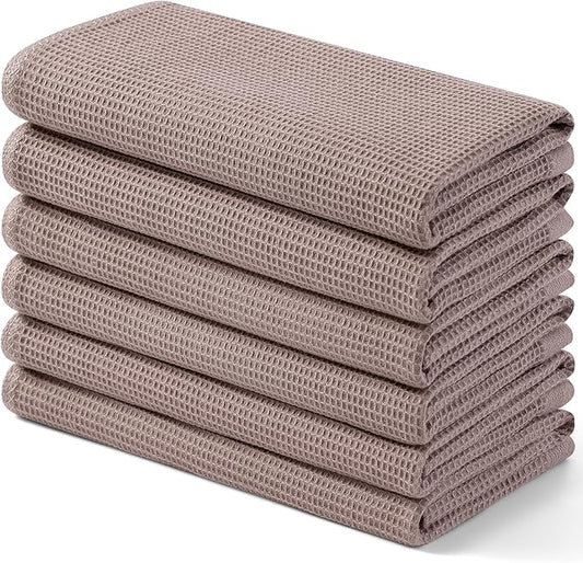 Homaxy 100% Cotton Waffle Weave Kitchen Towels - 6 Pack Soft and Absorbent Dish Towels - 16 x 26 Inches Quick Dry Hand Towels - Brown