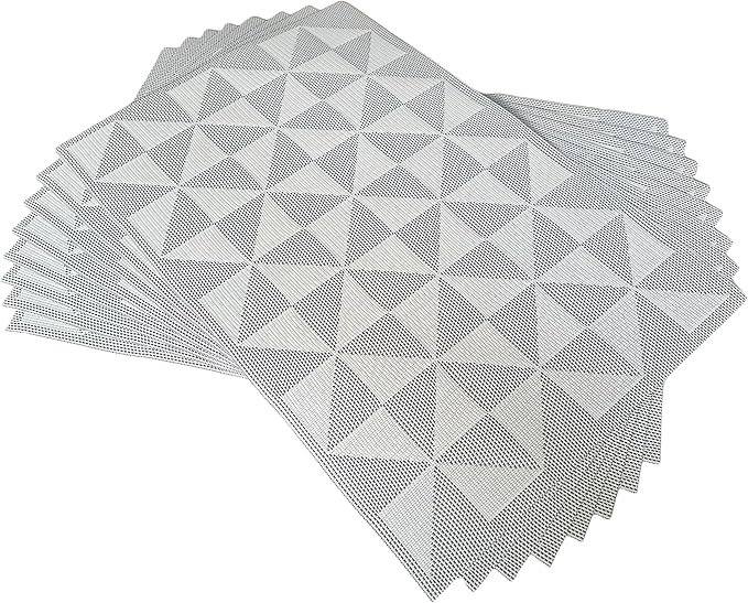 Placemat,Blending Color Durable Woven Vinyl Placemat Washable Heat-Resistant Anti-Skid Kitchen Dining Table Mats (Set of 8, White Black)