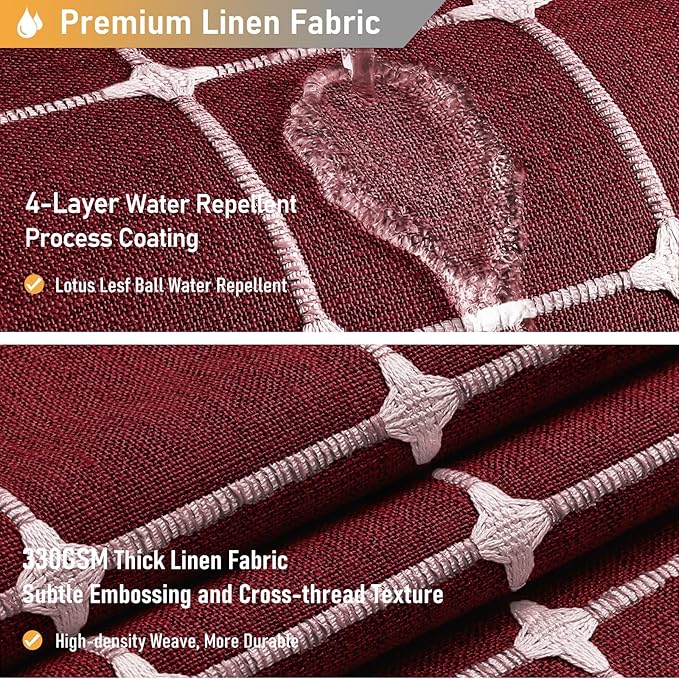 BTTN Extra Long Shower Curtain, 72x84 Inch Long Boho Chic Tassel Linen Fabric Shower Curtain Set with Hooks, Tall Modern Farmhouse Elegant Heavy Duty Thick Cloth Shower Curtains for Bathroom, Burgundy