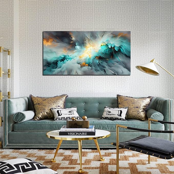 LAOTOART Abstract Posters Home Wall Decor for Living Room - Modern Teal Wall Art for Bedroom Office Decor Size 20" x 40"
