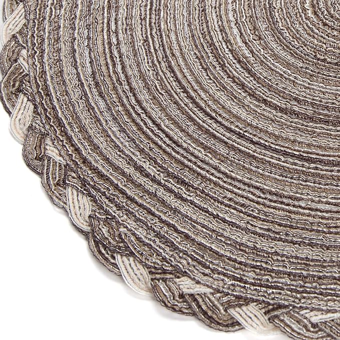 SHACOS Round Placemats Set of 4 Braided Glitter Round Table Placemats 15 inch for Wedding Holiday Party (Multicolor-Light Coffee, 4)