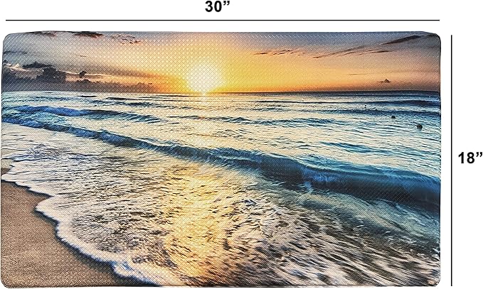 UpNUpCo Artistic Beautiful Anti Fatigue Kitchen Floor Mat - Unique Floor Mats - Pain Relief Padded Kitchen Mats - Floor Mats For In Front Of Sink - Memory Foam 30" X 17.5" X 10mm Sunset Beach