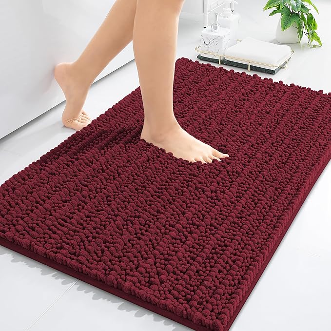 Arotive Luxury Chenille Bathroom Rug Mat, Extra Soft Thick Absorbent Shaggy Bath Rugs, Non-Slip Machine Wash Dry, Plush Bath Mats for Bathroom, Shower and Tub, 36x24, Burgundy